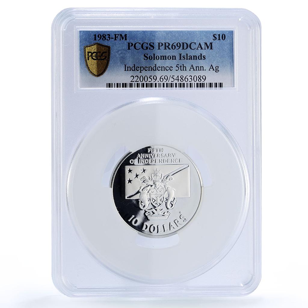 Solomon Islands 10 dollars Independence 5th History PR69 PCGS silver coin 1983