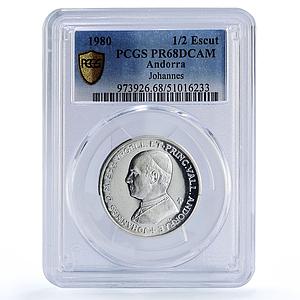 Andorra 1/2 escut 1500 diners Johannes Joan Latin Obv PR68 PCGS silver coin 1980
