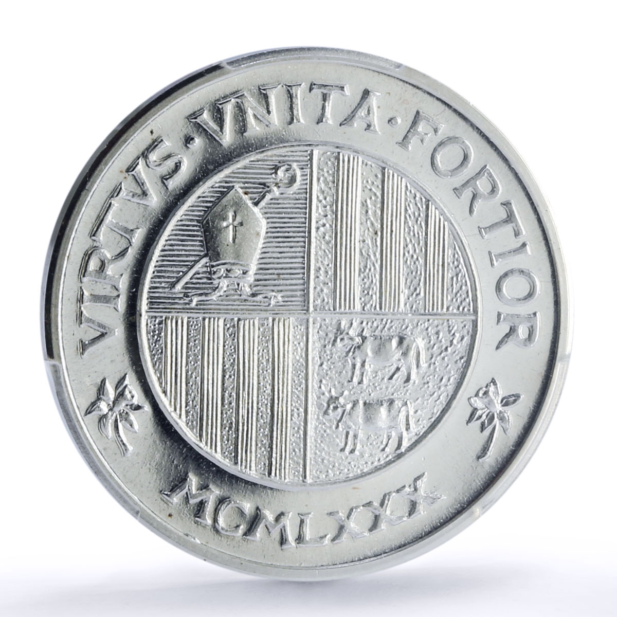Andorra 1/2 escut 1500 diners Johannes Joan Latin Obv PR68 PCGS silver coin 1980