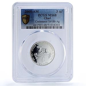 Chad 4500 CFA Croissance Lamb IDAC 3 Africa Elephant MS68 PCGS silver coin 2005