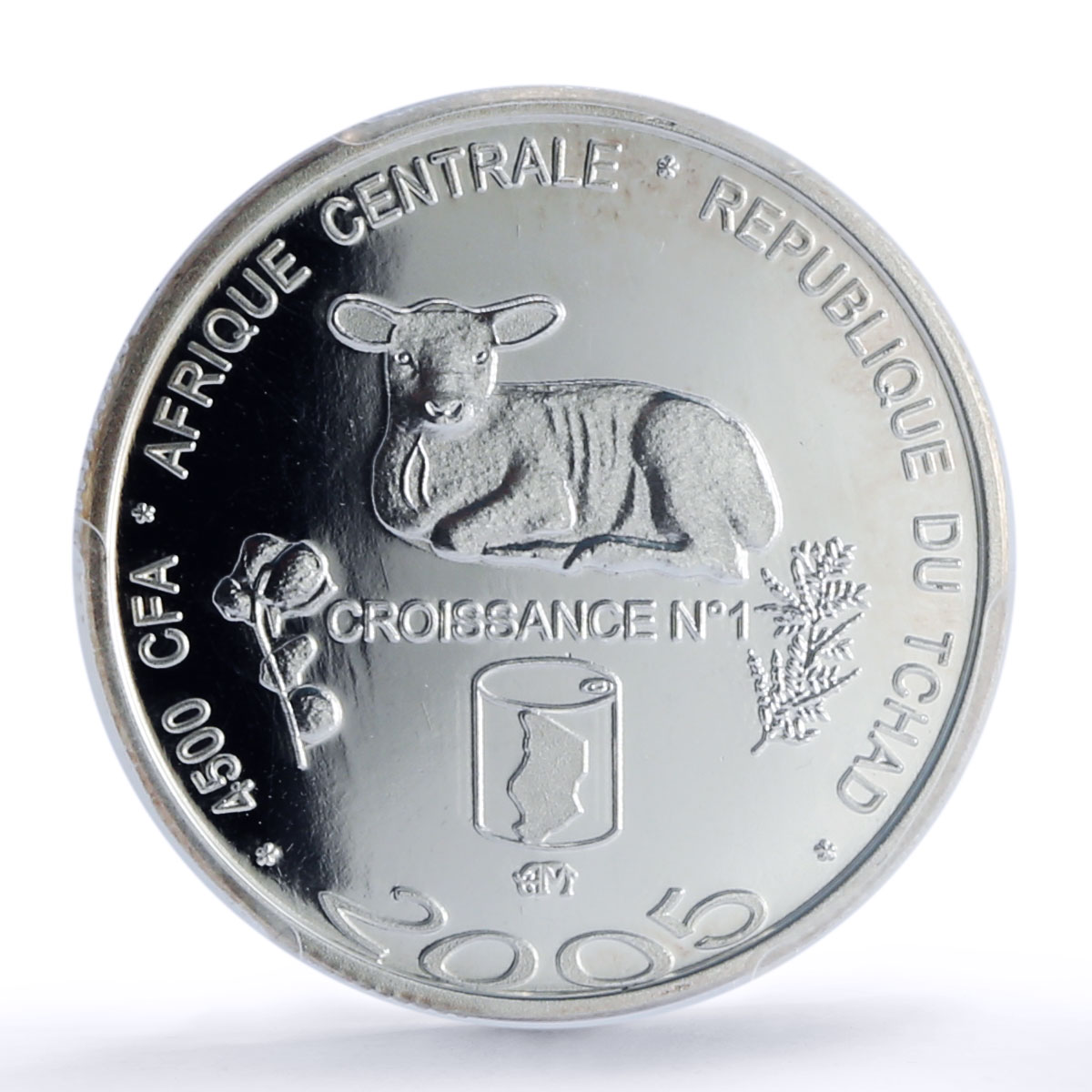 Chad 4500 CFA Croissance Lamb IDAC 3 Africa Elephant MS68 PCGS silver coin 2005