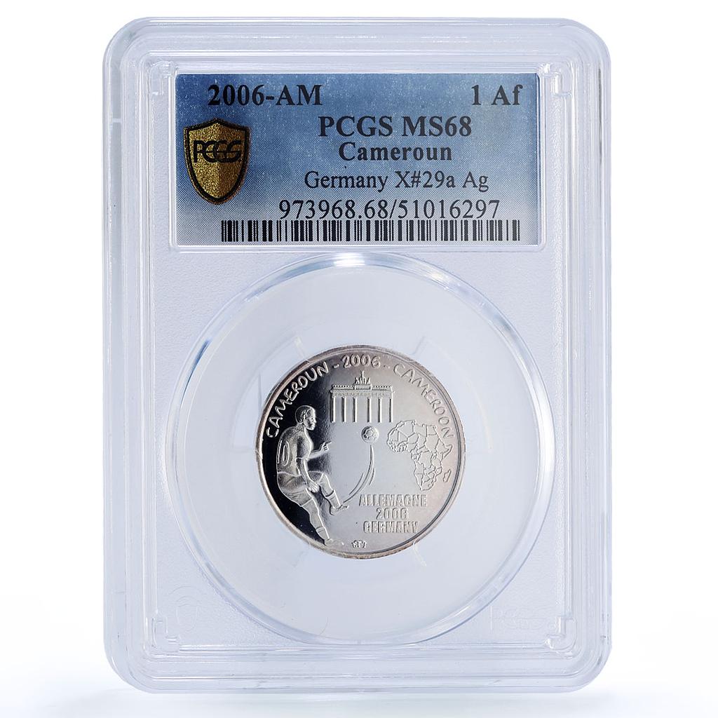 Cameroon 1500 CFA Football Germany IDAC 1 Africa Elephant MS68 PCGS AG coin 2006