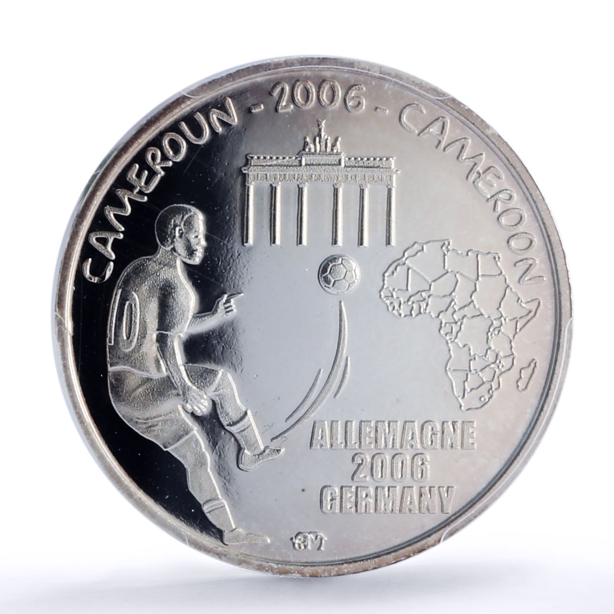 Cameroon 1500 CFA Football Germany IDAC 1 Africa Elephant MS68 PCGS AG coin 2006