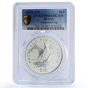 Eritrea 10 dollars Pteranodon Preserve Dinosaurs PR66 PCGS silver coin 1993
