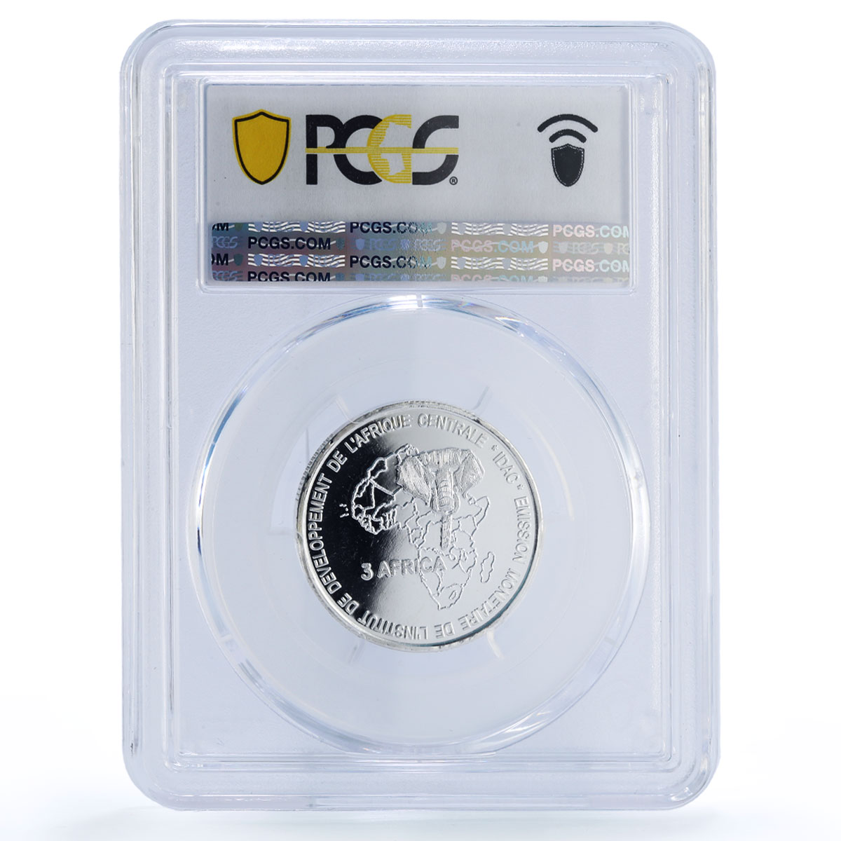 Gabon 4500 francs Stabilite IDAC 3 Africa Elephant MS67 PCGS silver coin 2005