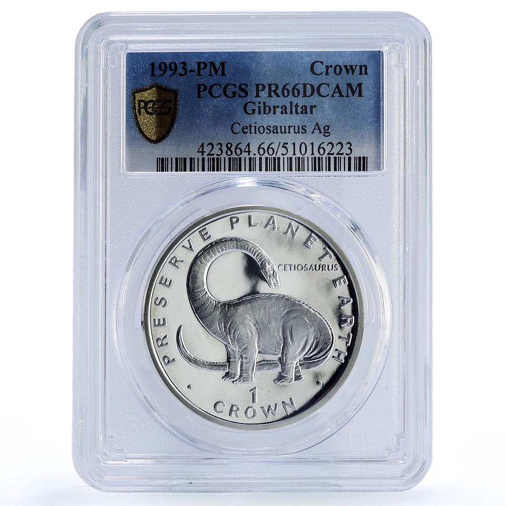 Gibraltar 1 crown Cetiosaurus Preserve Dinosaurs PR66 PCGS silver coin 1993