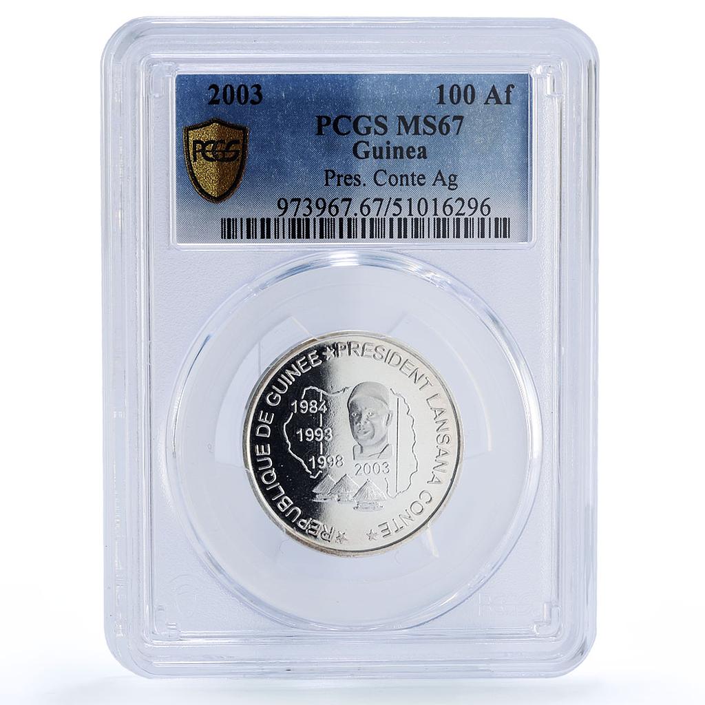 Guinea 150000 CFA President Conte 100 Africa Elephant MS67 PCGS silver coin 2003