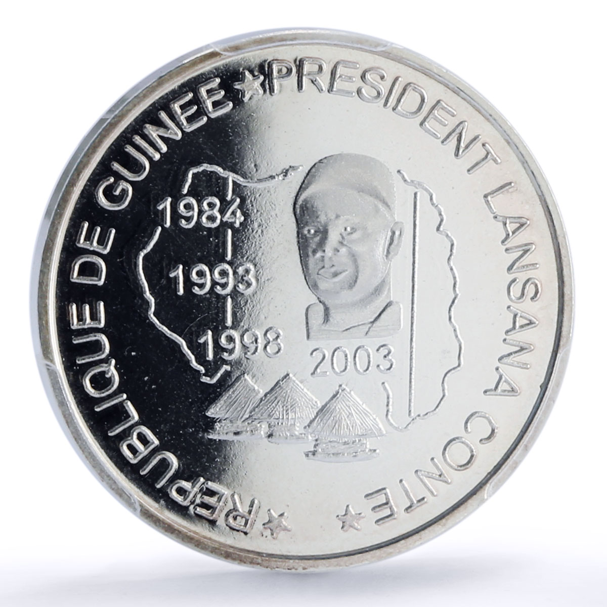 Guinea 150000 CFA President Conte 100 Africa Elephant MS67 PCGS silver coin 2003