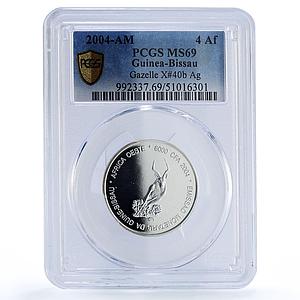 Guinea-Bissau 6000 CFA Gazelle IDAO 4 Africa Elephant MS69 PCGS silver coin 2004