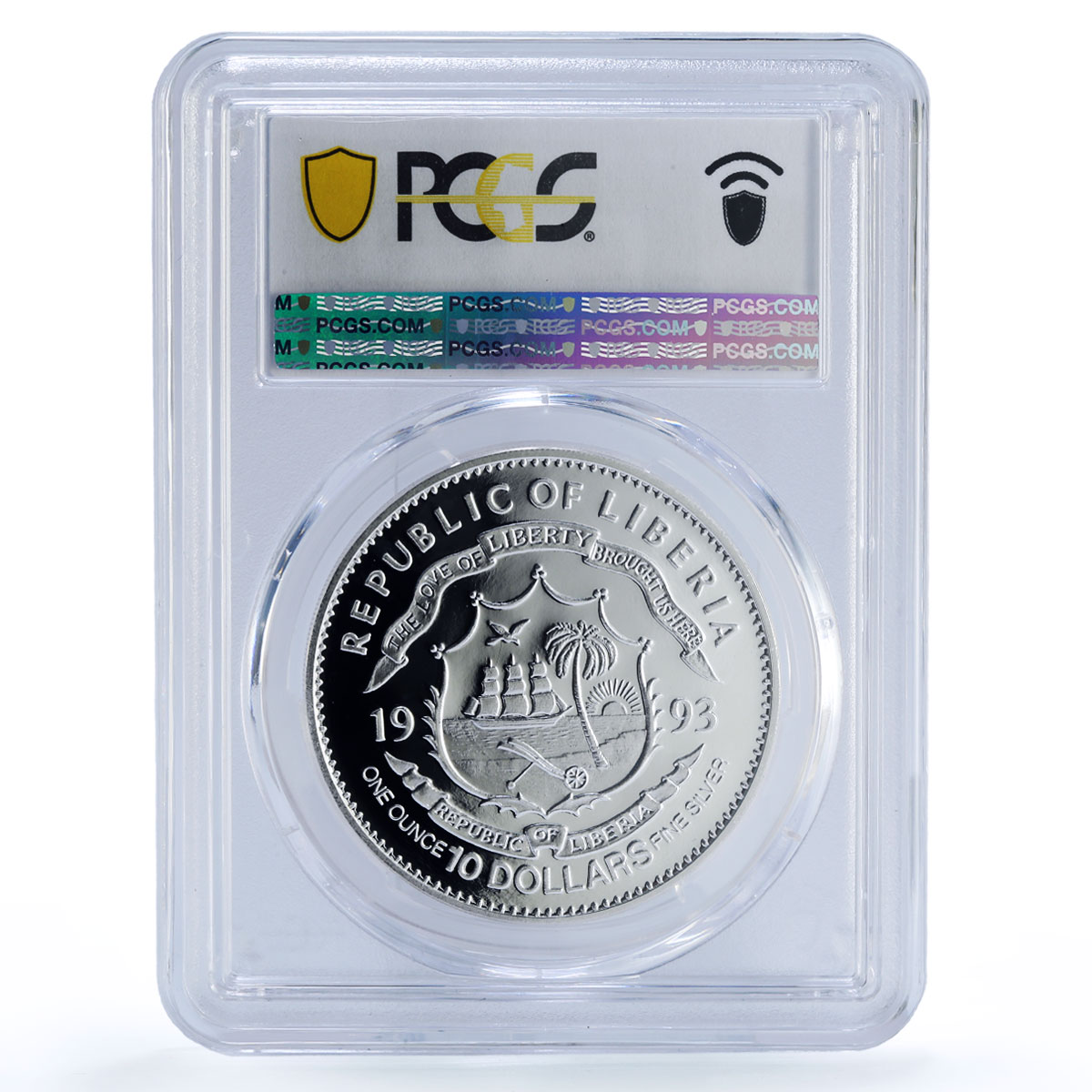 Liberia 10 dollars Corythosaurus Preserve Dinosaurs PR68 PCGS silver coin 1993