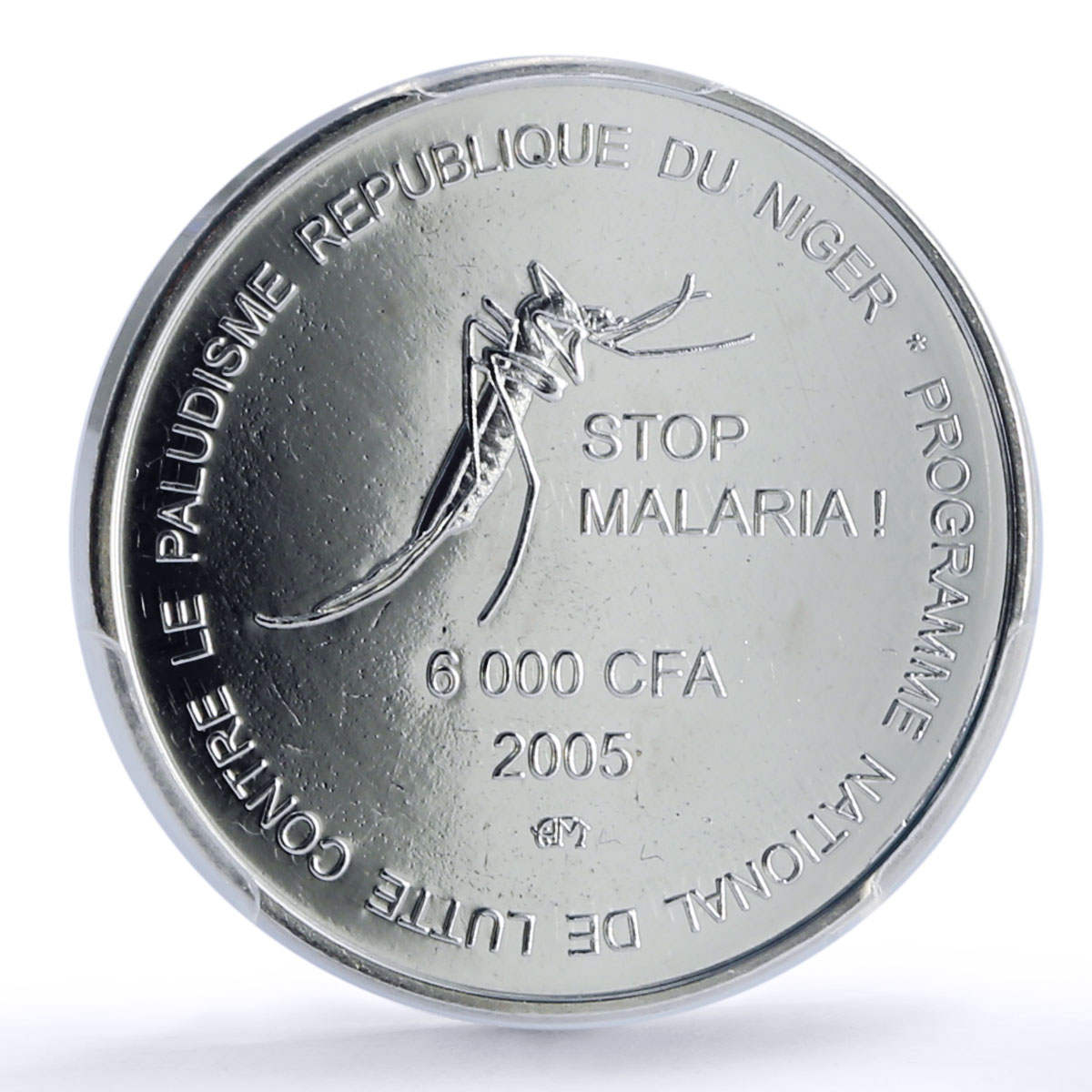 Niger 6000 francs Stop Malaria IDAO 4 Africa Elephant MS66 PCGS silver coin 2005