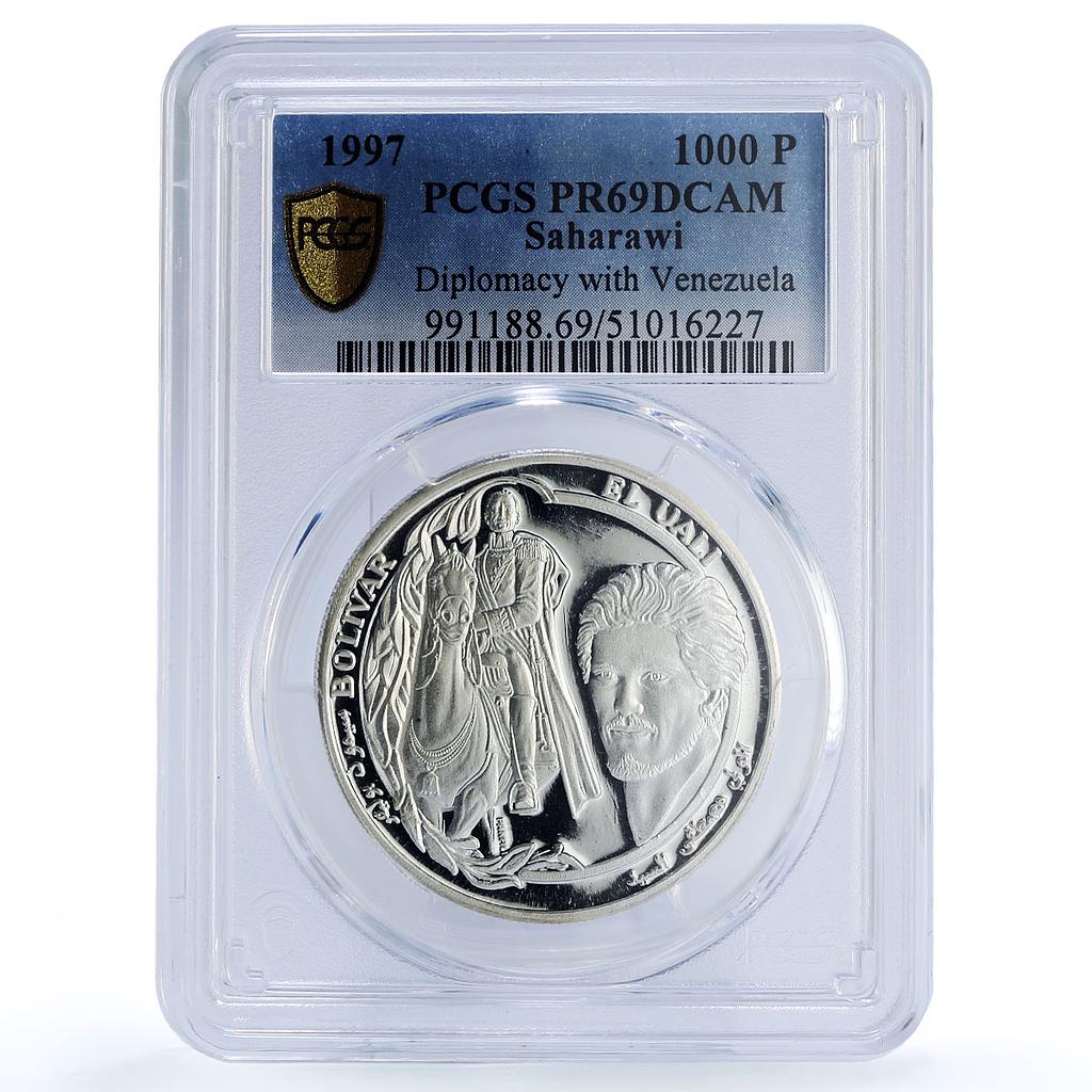 Saharawi 1000 pesetas Diplomacy Venezuela Bolivar Horse PR69 PCGS AG coin 1997