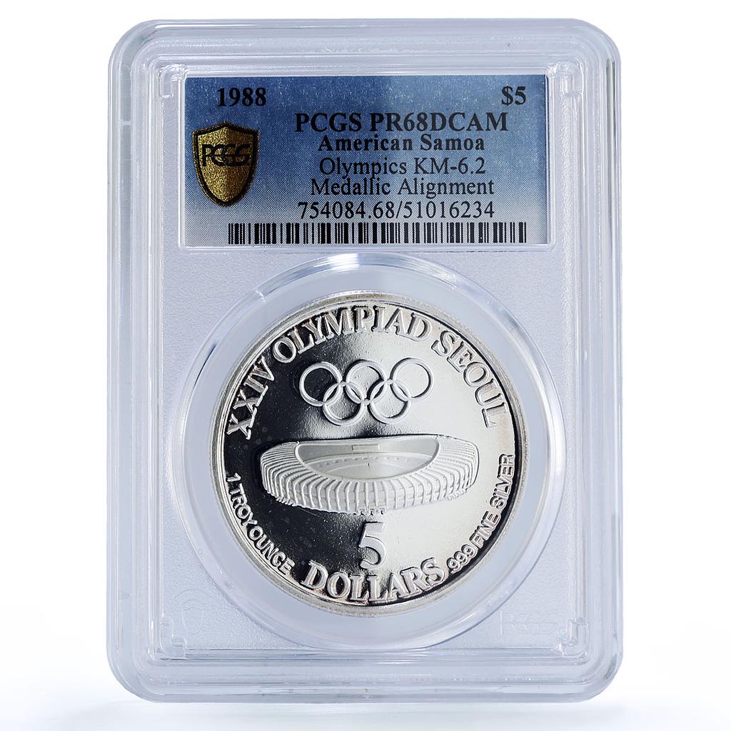 American Samoa 5 dollars Olympics Seoul Medallic PR68 PCGS silver coin 1988