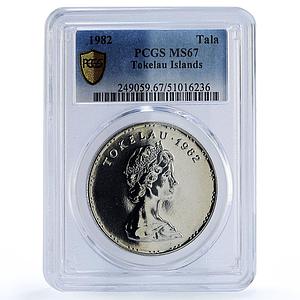Tokelau 1 tala Man and Child Fishing Boat Ship MS67 PCGS CuNi coin 1982
