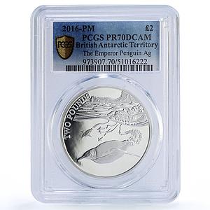 British Antarctic 2 pounds Emperor Penguin Fauna PR70 PCGS silver coin 2016