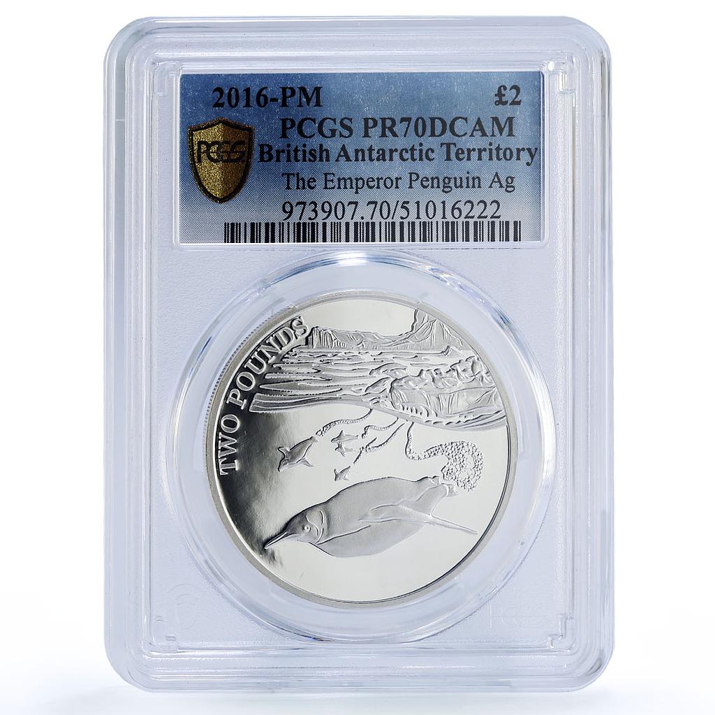 British Antarctic 2 pounds Emperor Penguin Fauna PR70 PCGS silver coin 2016