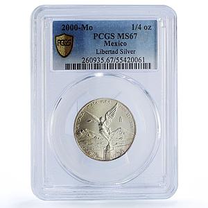 Mexico 1/4 onza Libertad Angel of Independence MS67 PCGS silver coin 2000