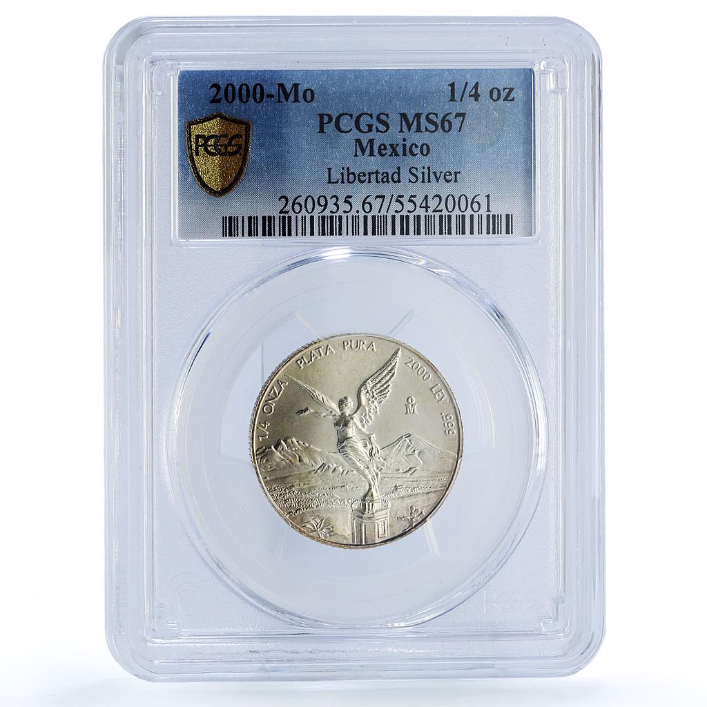 Mexico 1/4 onza Libertad Angel of Independence MS67 PCGS silver coin 2000