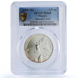 Mexico 1/2 onza Libertad Angel of Independence MS68 PCGS silver coin 2000