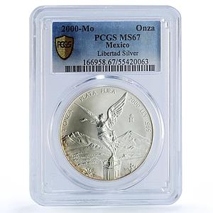 Mexico 1 onza Libertad Angel of Independence MS67 PCGS silver coin 2000