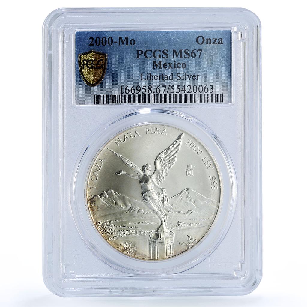Mexico 1 onza Libertad Angel of Independence MS67 PCGS silver coin 2000