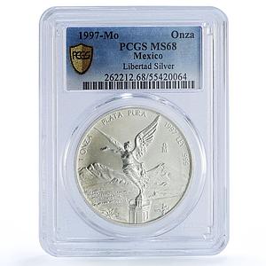 Mexico 1 onza Libertad Angel of Independence MS68 PCGS silver coin 1997
