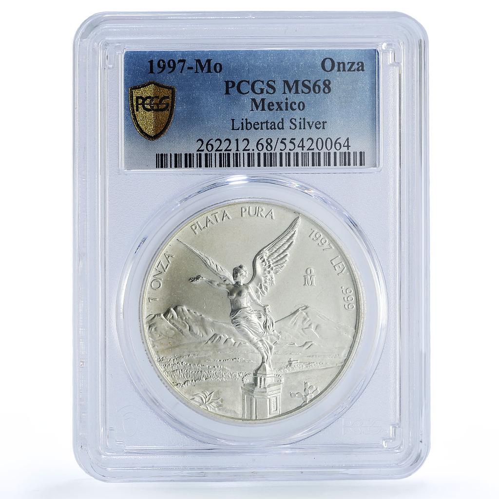 Mexico 1 onza Libertad Angel of Independence MS68 PCGS silver coin 1997