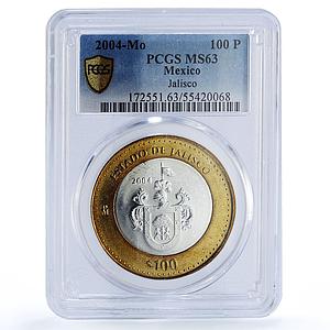 Mexico 100 pesos Estado Jalisco State Federation MS63 PCGS bimetal coin 2004