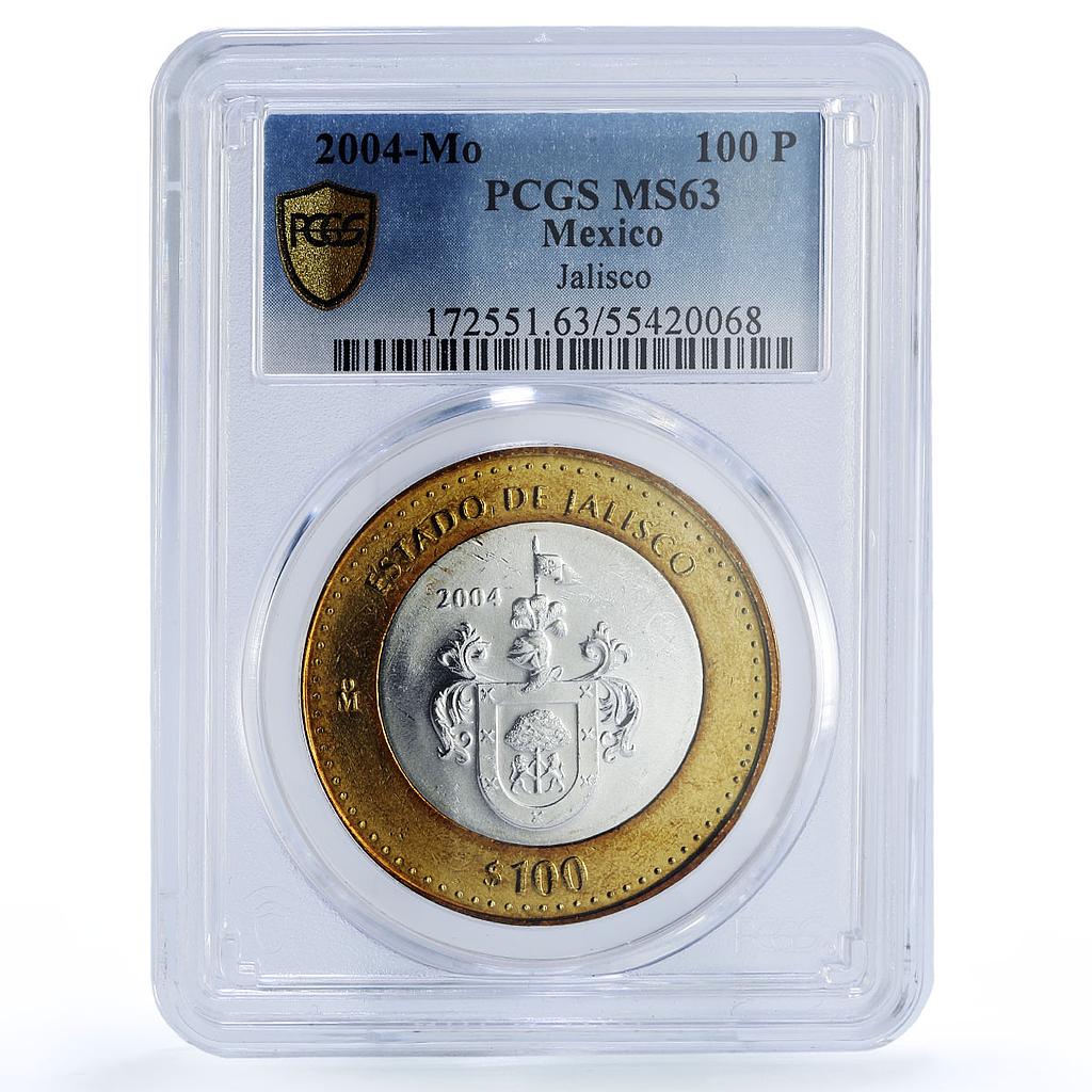 Mexico 100 pesos Estado Jalisco State Federation MS63 PCGS bimetal coin 2004