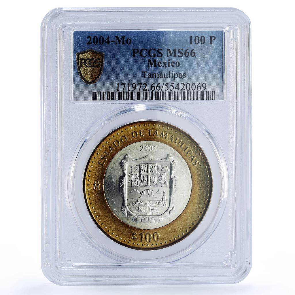 Mexico 100 pesos Estado Tamaulipas State Federation MS66 PCGS bimetal coin 2004