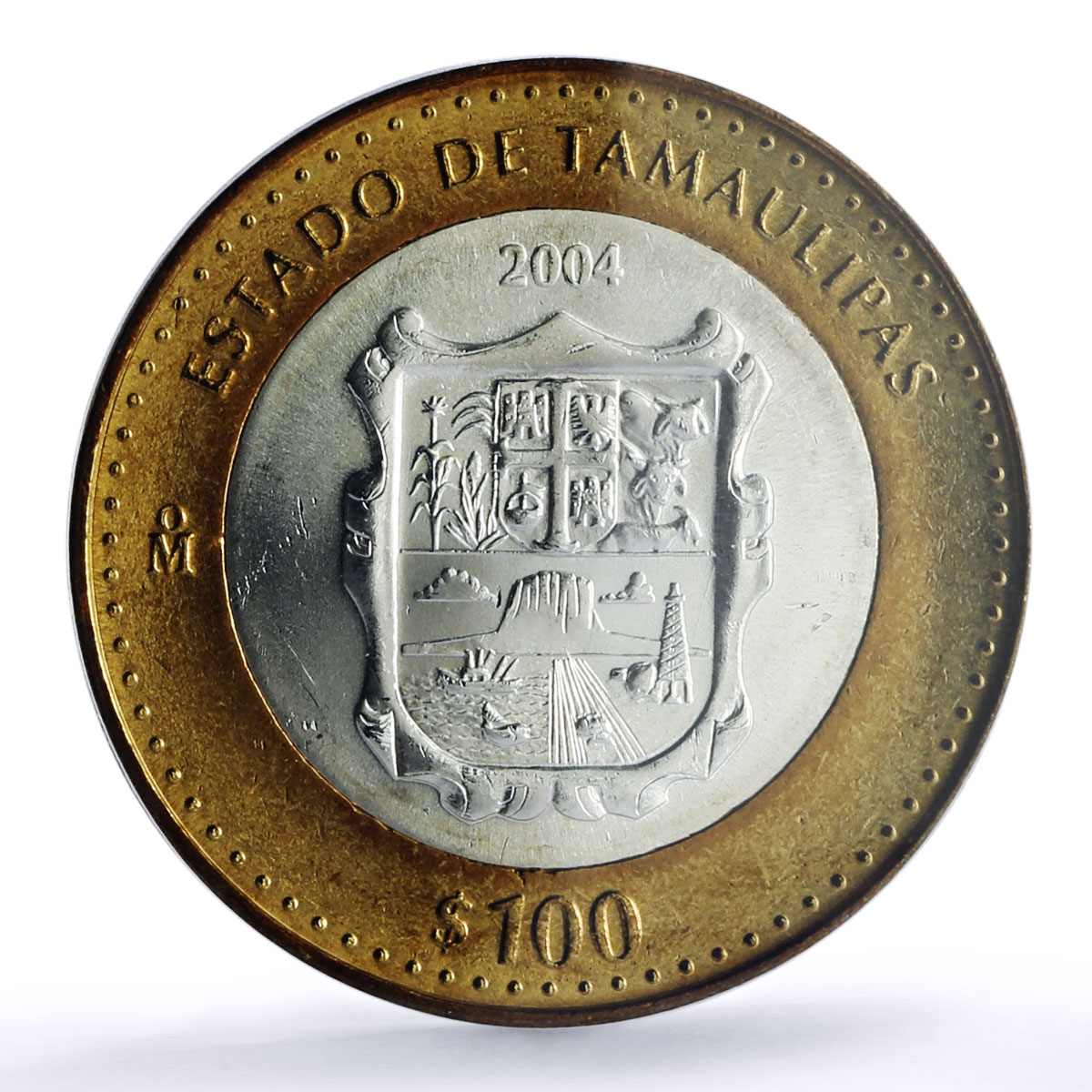 Mexico 100 pesos Estado Tamaulipas State Federation MS66 PCGS bimetal coin 2004
