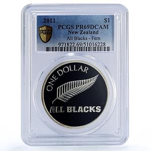 New Zealand 1 dollar All Blacks Fern Rugby Sports PR69 PCGS silver coin 2011