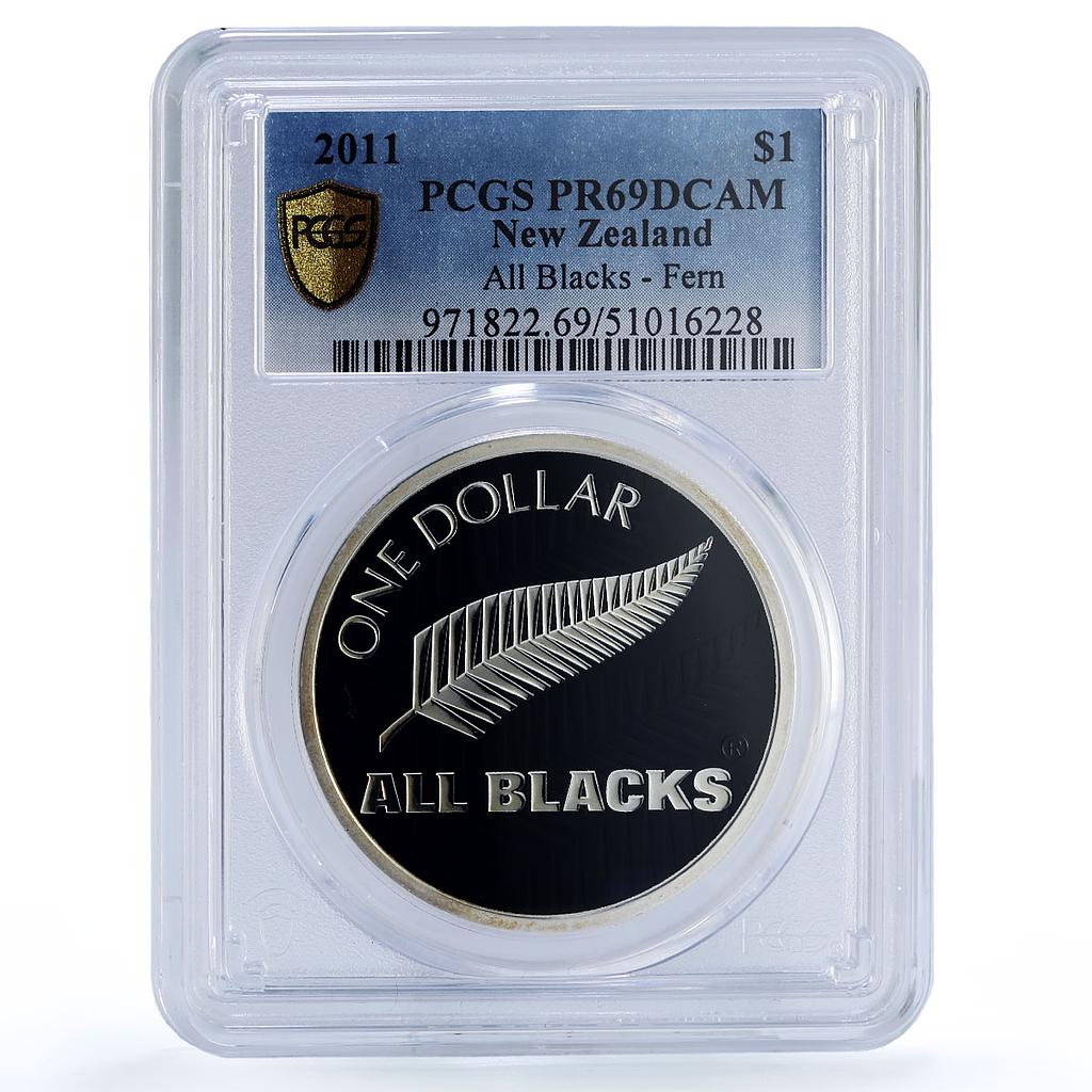 New Zealand 1 dollar All Blacks Fern Rugby Sports PR69 PCGS silver coin 2011