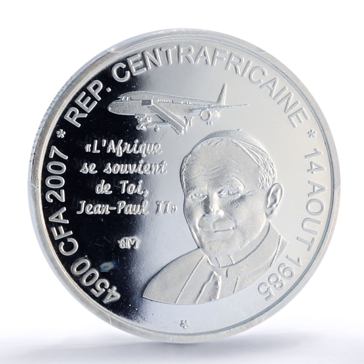 C. African Republic 4500 CFA John Paul II IDAC 3 Africa MS68 PCGS AG coin 2007