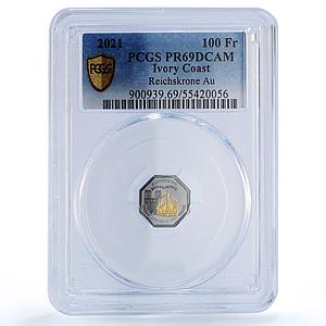 Ivory Coast 100 francs Reichskrone Imperial Crown Gilt PR69 PCGS gold coin 2021