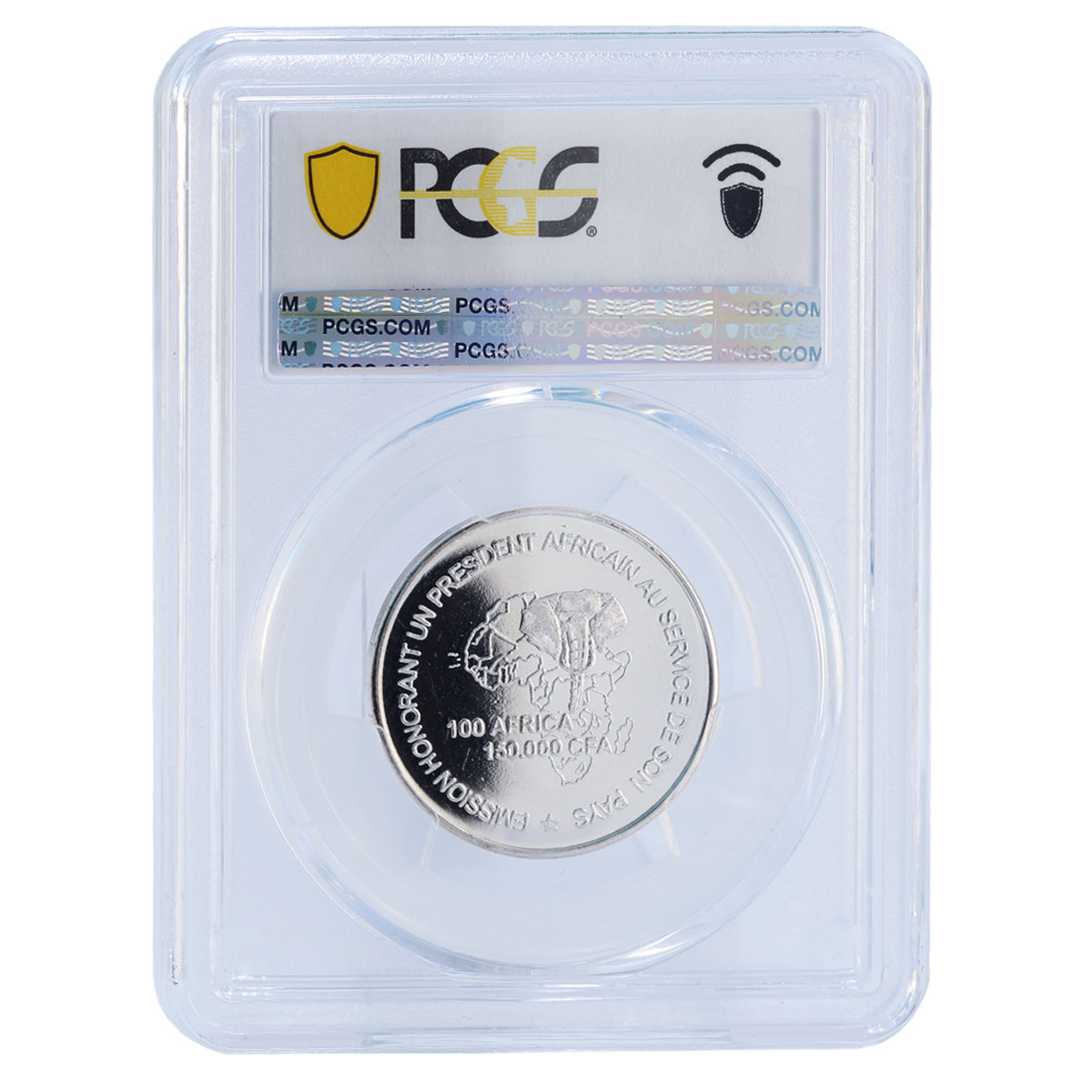Cameroon 150000 francs Pres. Biya 100 Africa Elephant MS67 PCGS silver coin 2003