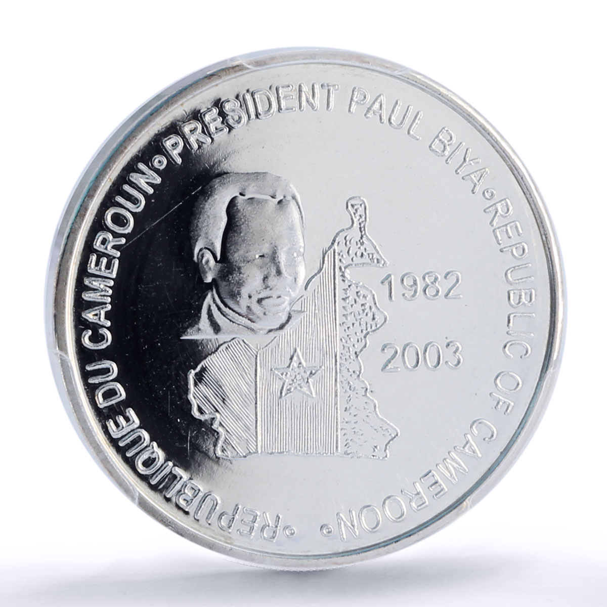 Cameroon 150000 francs Pres. Biya 100 Africa Elephant MS67 PCGS silver coin 2003