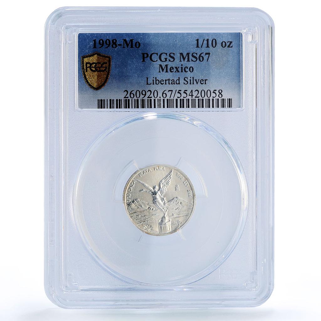 Mexico 1/10 onza Libertad Angel of Independence MS67 PCGS silver coin 1998