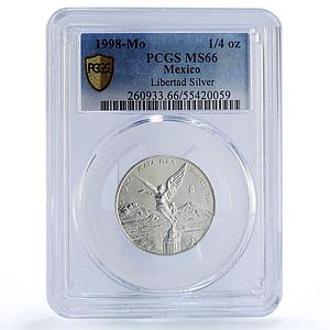 Mexico 1/4 onza Libertad Angel of Independence MS66 PCGS silver coin 1998
