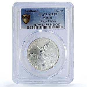 Mexico 1/2 onza Libertad Angel of Independence MS67 PCGS silver coin 1998