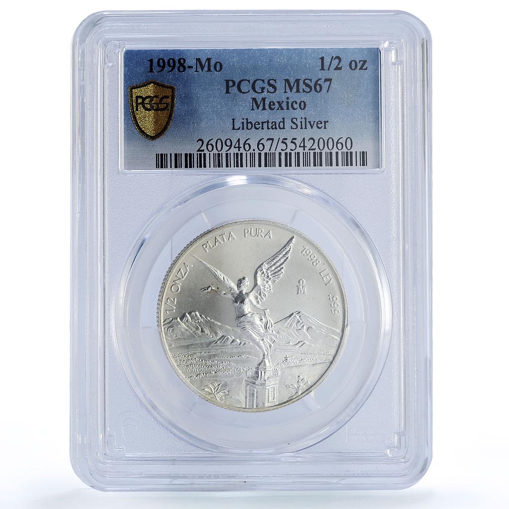 Mexico 1/2 onza Libertad Angel of Independence MS67 PCGS silver coin 1998