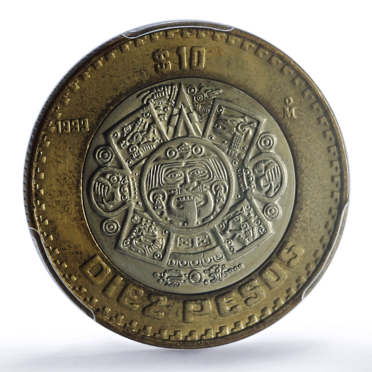 Mexico 10 pesos Republic Coinage Aztec Sun Stone UNC PCGS bimetal coin 1999