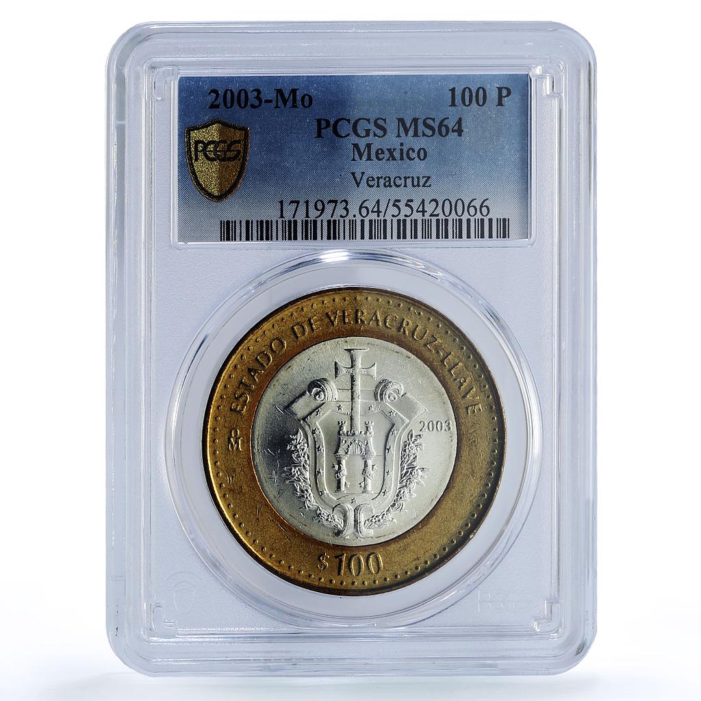 Mexico 100 pesos Estado Veracruz State Federation MS64 PCGS bimetal coin 2003