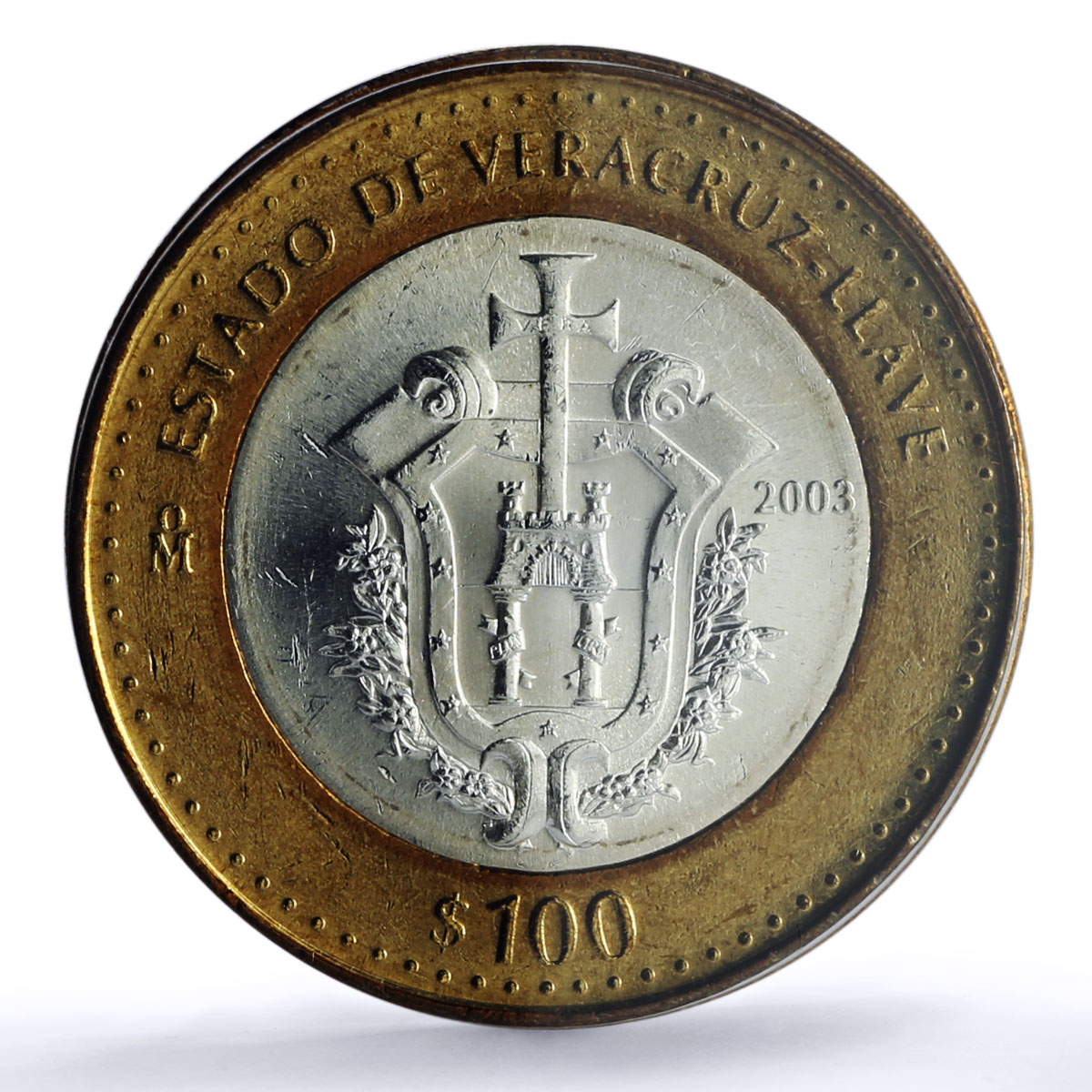 Mexico 100 pesos Estado Veracruz State Federation MS64 PCGS bimetal coin 2003