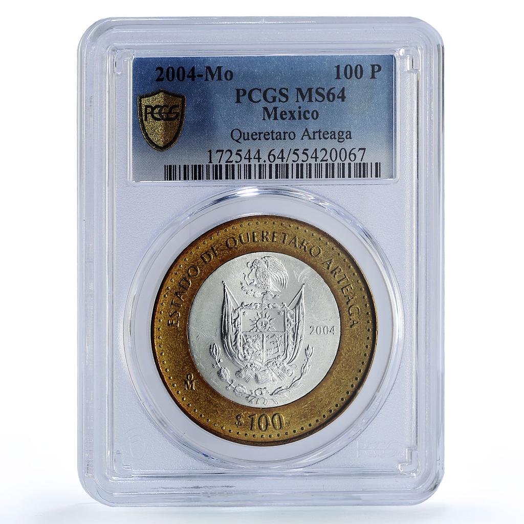 Mexico 100 pesos Estado Queretaro State Federation MS64 PCGS bimetal coin 2004