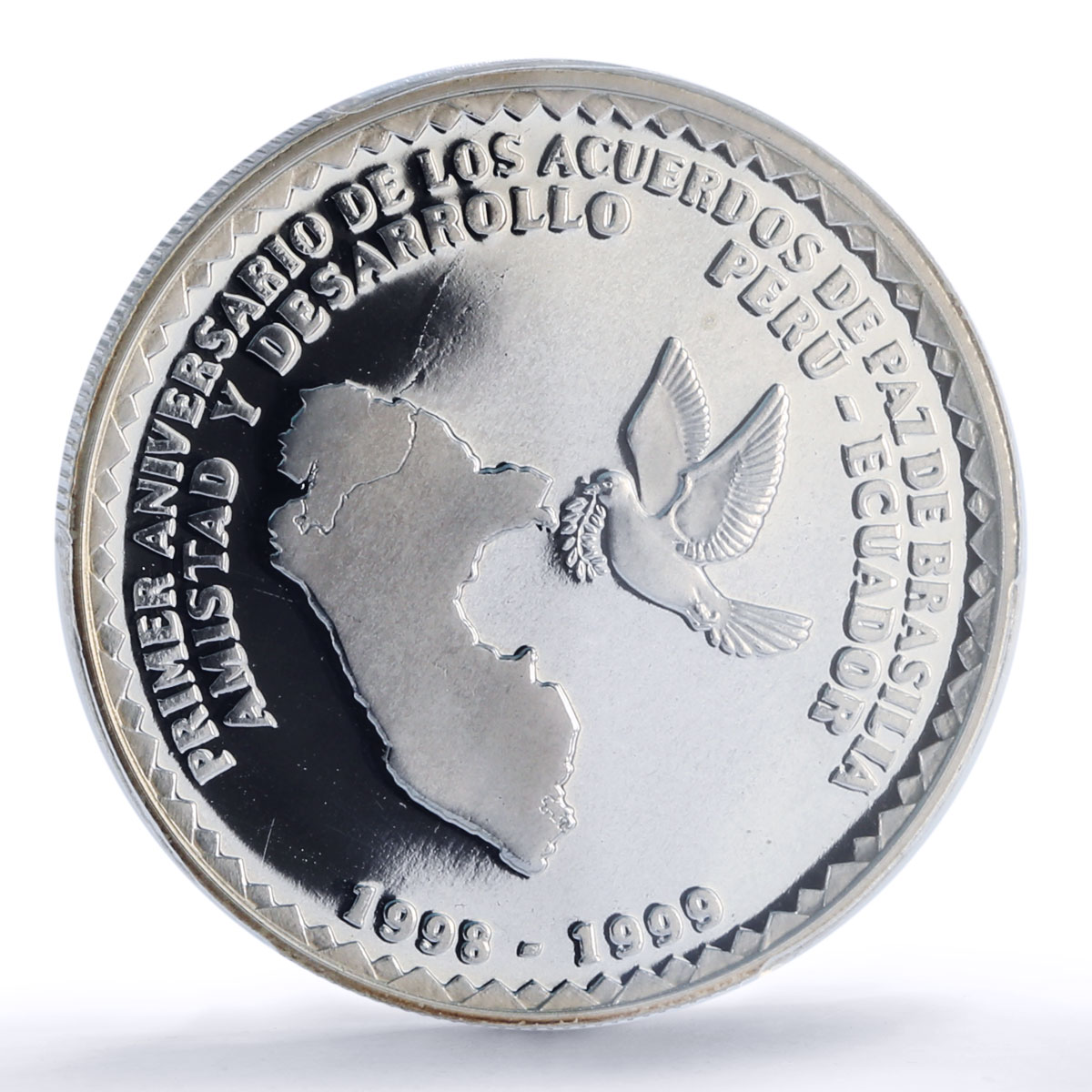 Peru 1 sol Peace Accords Brasilia Dove Ecuador Bird PR69 PCGS silver coin 1999