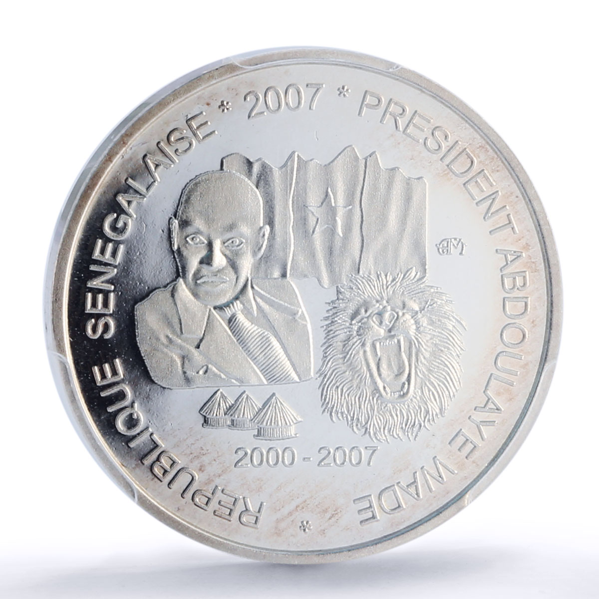 Senegal 6000 francs Pres. Wade Lion 4 Africa Elephant MS68 PCGS silver coin 2007