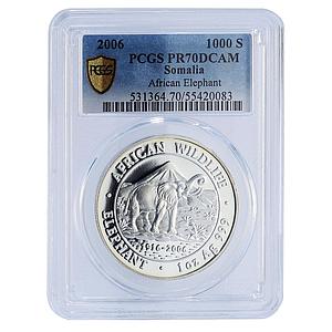 Somalia 1000 shilling Elephant African Wildlife Fauna PR70 PCGS silver coin 2006