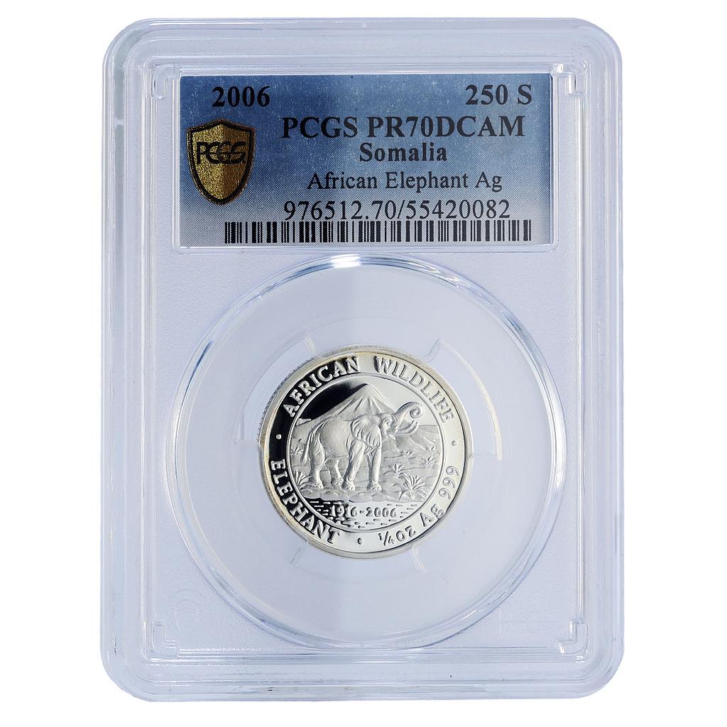 Somalia 250 shillings Elephant African Wildlife Fauna PR70 PCGS silver coin 2006