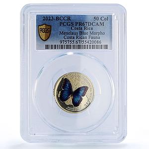 Costa Rica 50 colones Menelaus Blue Morpho Butterfly Fauna PR67 PCGS coin 2023